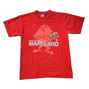 Vintage Maryland Terrapins Shirt Mens Large 1998 Looney Tunes Taz Red UMD